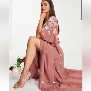 - ASOS DESIGN bridesmaid flutter sleeve wrap waist maxi dress
